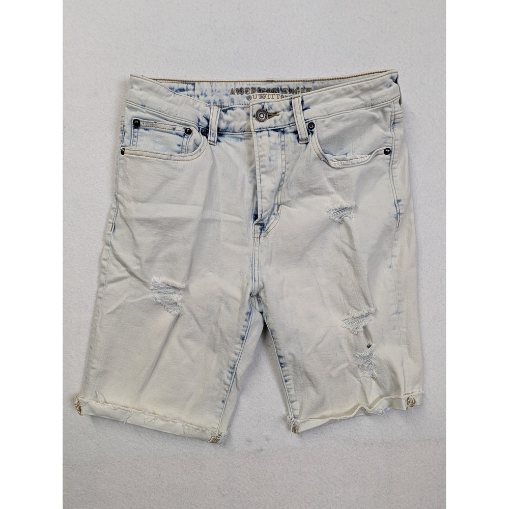 American Eagle Mens Denim Shorts 31 Extreme Flex Distressed Light‎ Wash Blue